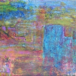 DOWNTOWN, @2011VickieMartin, 38x20, acrylic, ink and collage on canvas framed