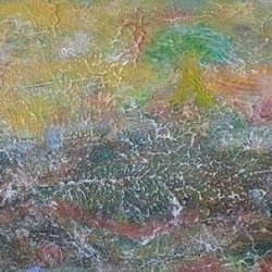 SMOKE ON THE WATER, @2021VickieMartin, 36x12 acrylic and ink on canvas