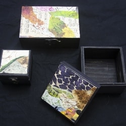 WOODEN BOXES  WITH COLLAGED LIDS
