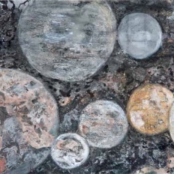 WHICH ARE MOONS?, @2010Vickie Martin, acrylic, ink and charcoal on paper, 12x8.5